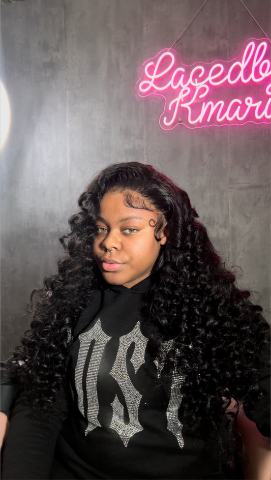 Model is wearing our 13x4 HD lace unit Body Wave Texture in 26” 